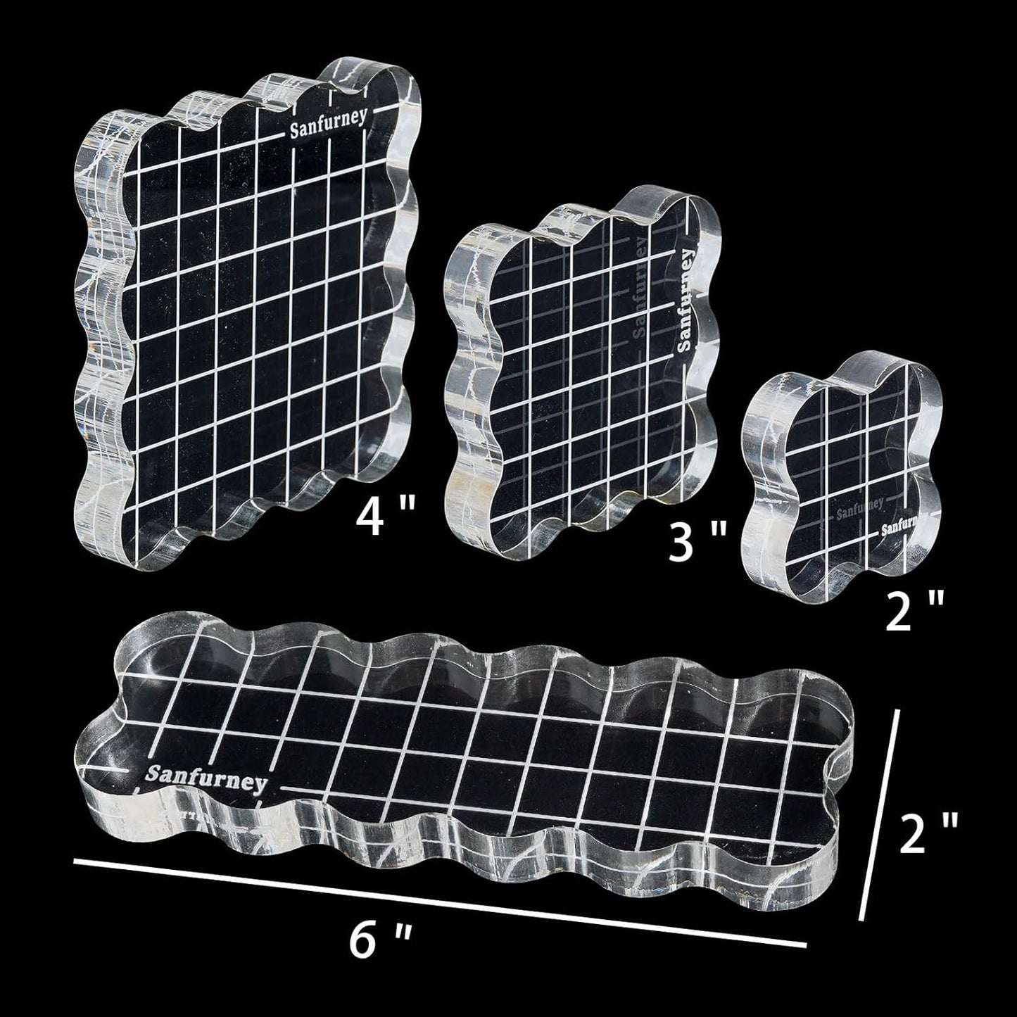 Sanfurney 4 Pieces Acrylic Stamp Blocks Set, 15mm Thick, Clear Stamping Tools with Grid Lines Decorative Stamp Blocks for Scrapbooking Crafts Card Making