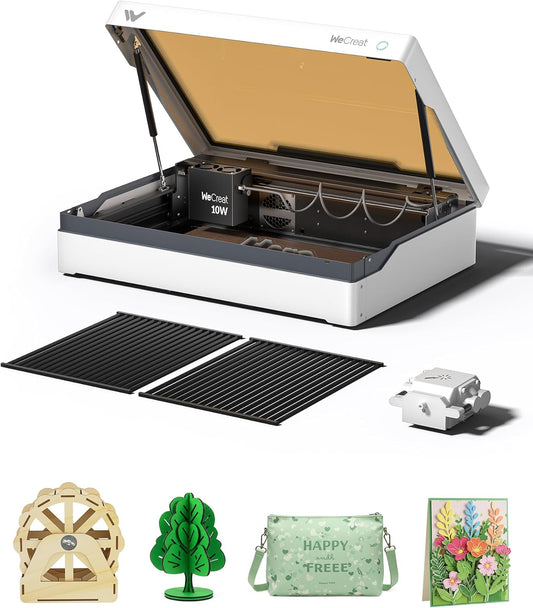 WECREAT Vista 10W Laser Engraver, 0.06 * 0.04mm Super Precision, 600mm/s Speed, with TopView Camera & Flip Laser, Compact Diode Laser Engraving Machine for Wood Cardboard Metal Jewelry Gifts Making