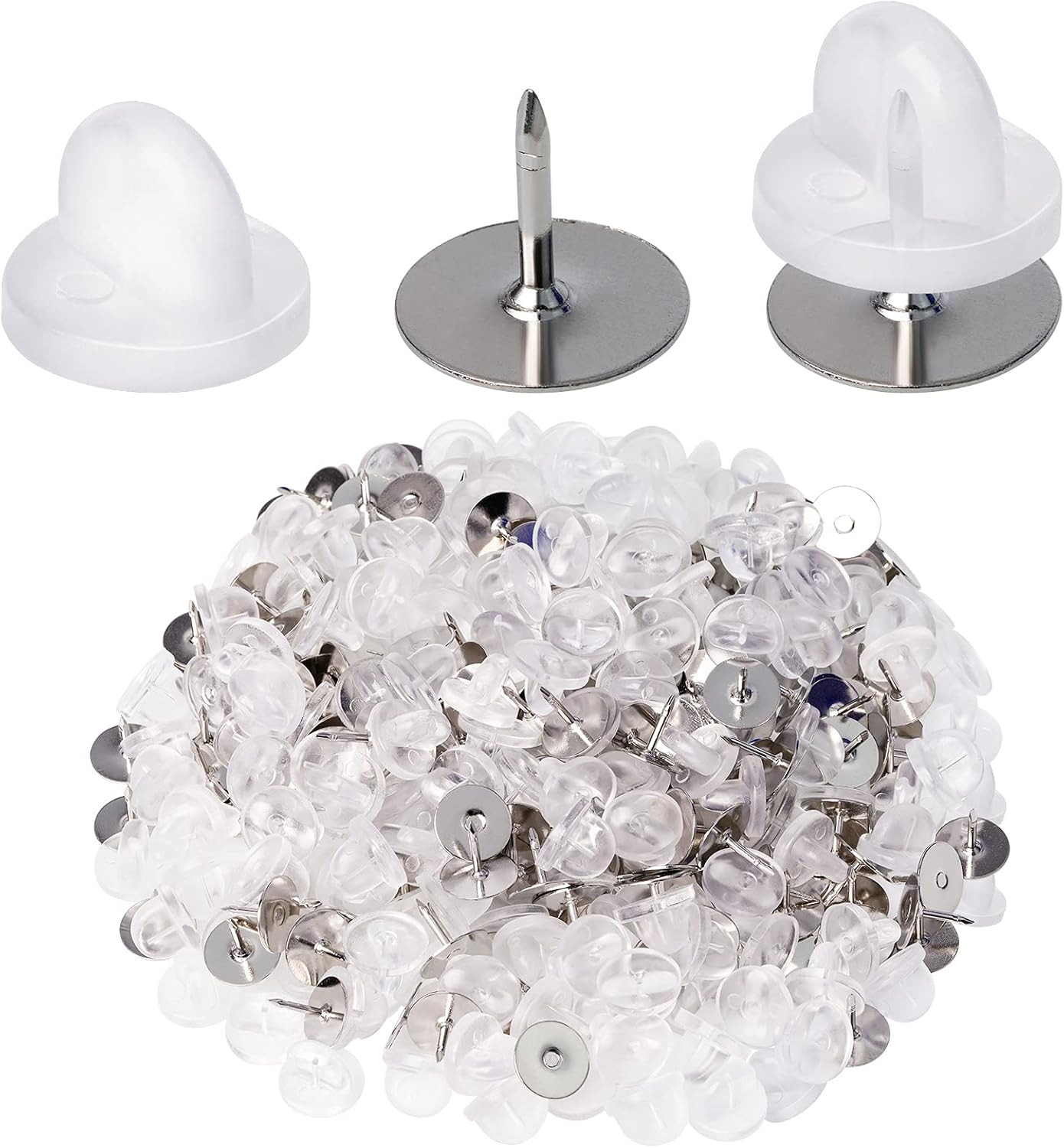 400pcs PVC Rubber Pin Backs Heliltd Butterfly Clutch Pins Tie Tacks Blank Pins for Uniform Badges Backing Holder Clasp Lapel Pin Enamel Pins(200 Sets, Clear)