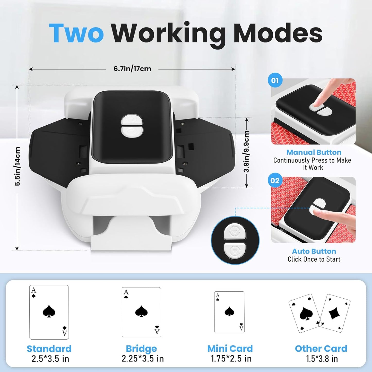 Neasyth Automatic Card Shuffler for 1-2 Decks, Playing Cards Shuffler Machine Rechargeable Portable Compatible with Phase 10, Skip-Bo, Skyjo for Home Party Card Games