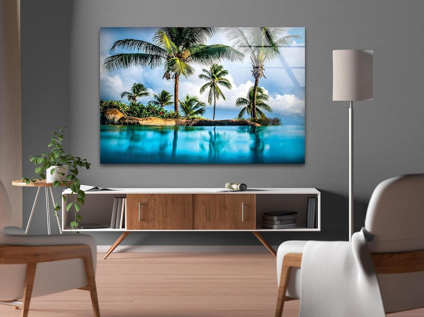 My Photostation.com 30Wx24H'' Island & Blue Sea Glass Wall ArtTempered Glass Printing Wall Decor Large Wall Art Wall Hangings