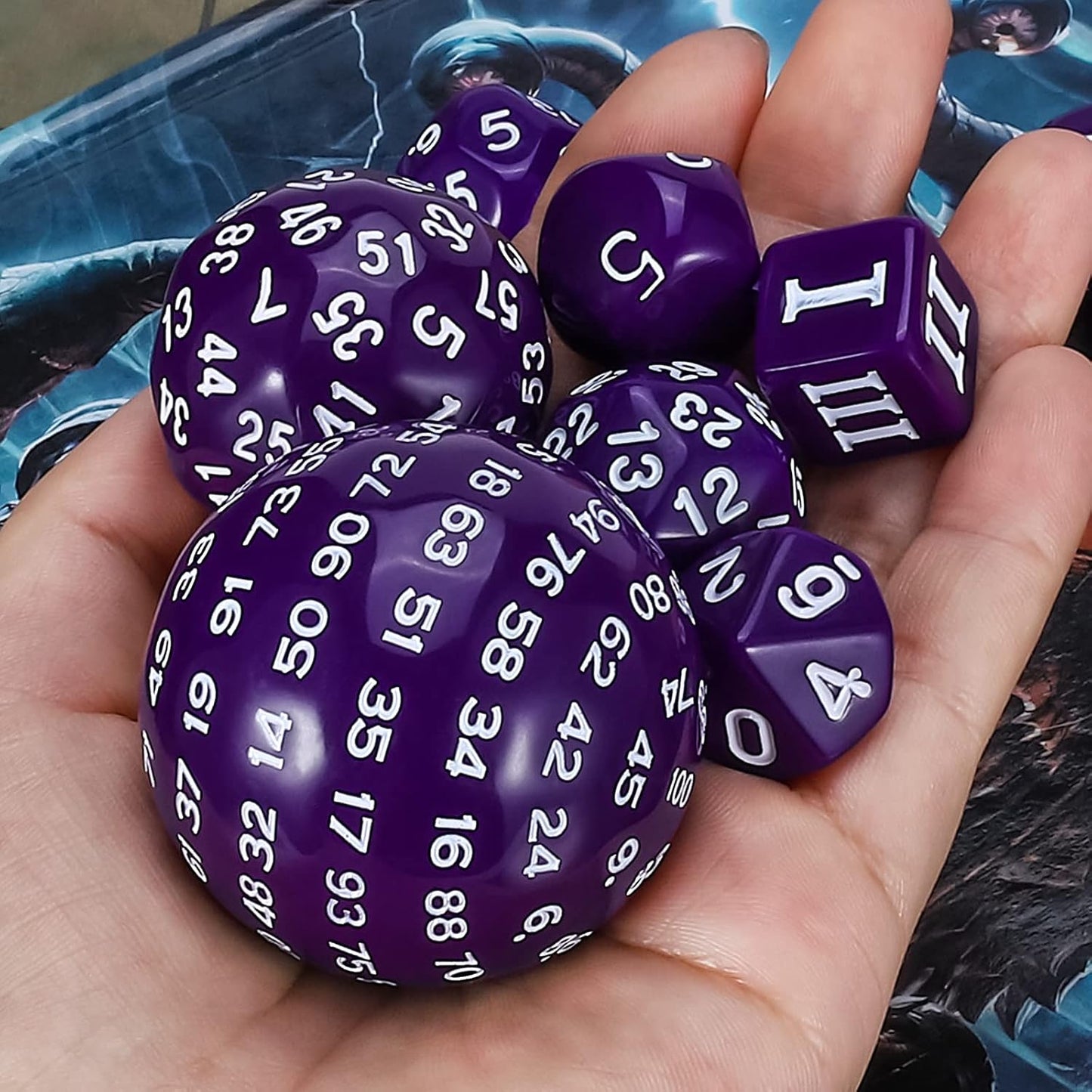 CiaraQ DND Polyhedral Dice Set (15pcs) D4-D100 Game Dice with Dice Bag for Dungeons and Dragons Role Playing Table Games (Purple & White)