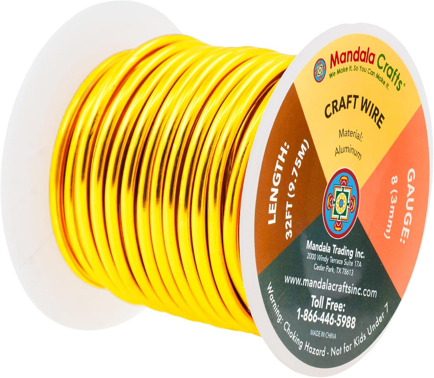 Mandala Crafts 8 Gauge Anodized Aluminum Craft Wire for Jewelry Making - 32 FT Colored Flexible Light Gold Wire - Bendable for Bonsai Armature Crafting Sculpting