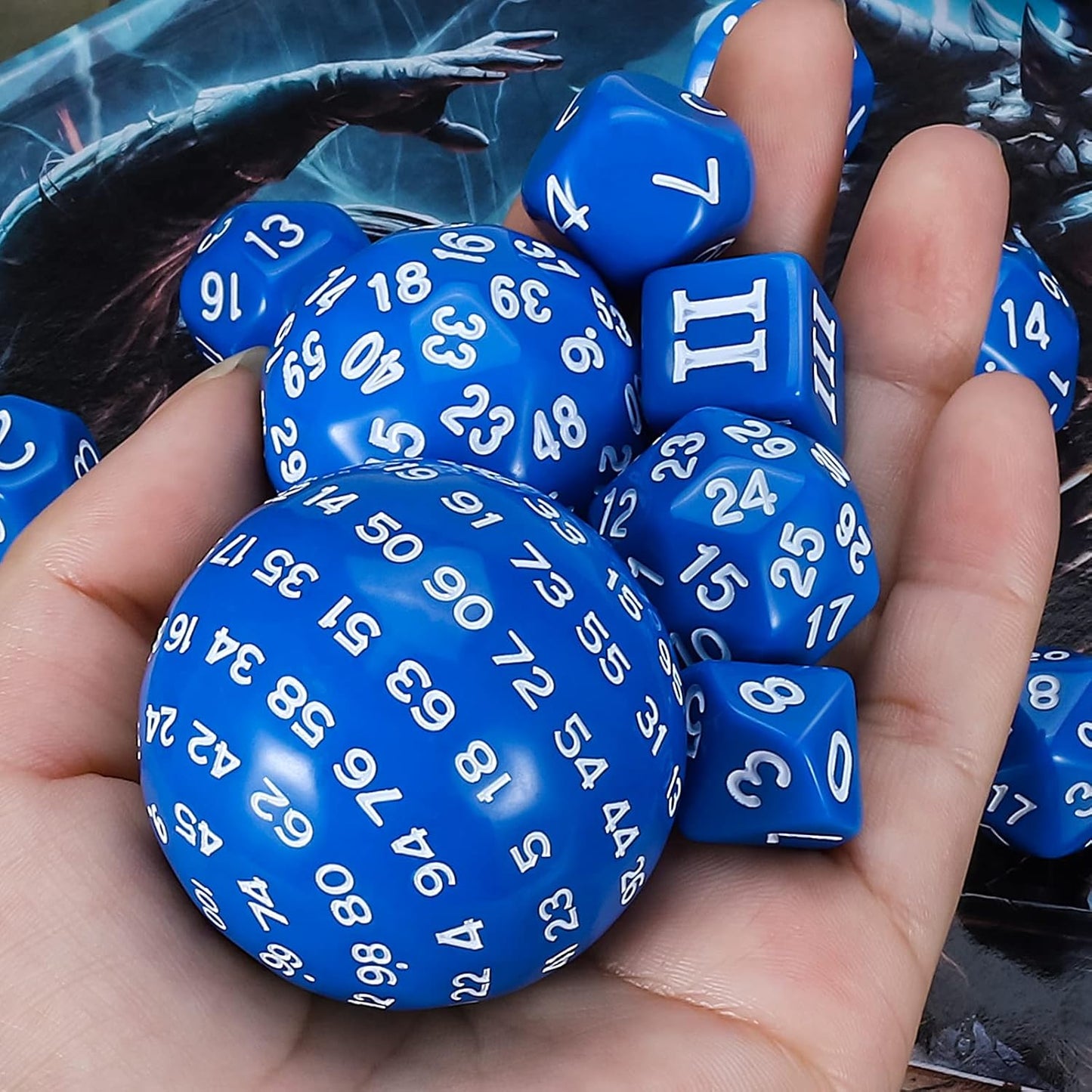 CiaraQ DND Polyhedral Dice Set (15pcs) D4-D100 Game Dice with Dice Bag for Dungeons and Dragons Role Playing Table Games (Blue & White)