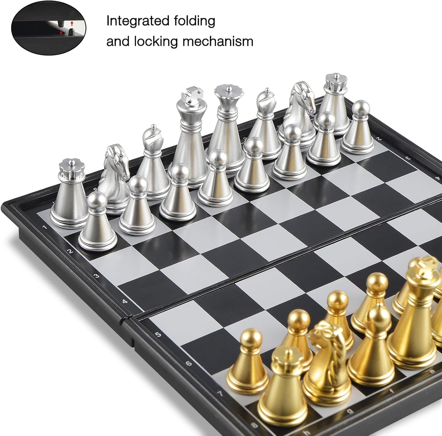 5'' Mini 3 in 1 Chess Checkers Backgammon Set Magnetic Folding Travel Chess Board with Instructions 2 Players for Kids and Adults