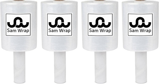 (R) Stretch Wrap 5" x 1000' Roll With Handle, 80 Gauge Extra Thick Durable Self-Adhering Plastic Wrap for Moving, Packing Wrap Industrial Strength, Clear Plastic Pallet Shrink (4 Pack)
