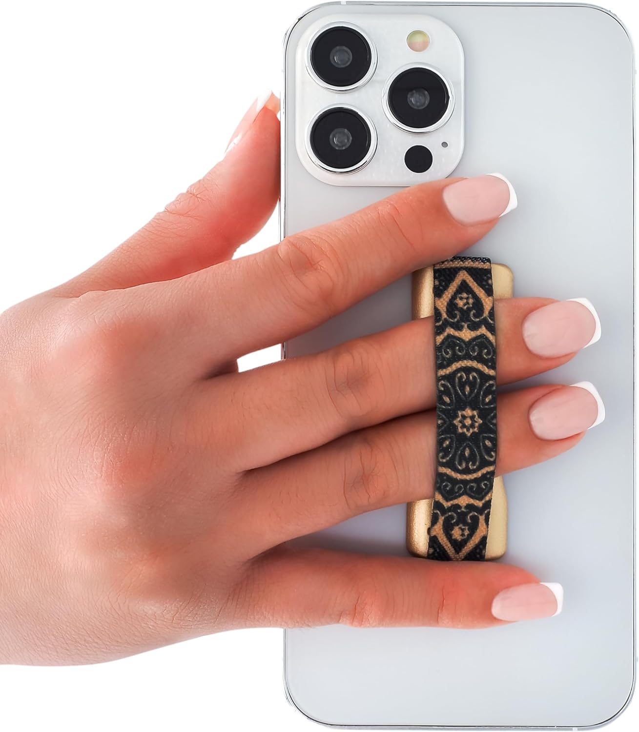 LOVEHANDLE Universal Phone Grip for Smartphones & Mini Tablets - Phone Holder for Hand - Wireless Charging Compatible - Made in The USA - Boho Gold