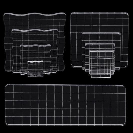 10Pcs Clear Acrylic Stamp Blocks Set, Acrylic Stamping Blocks Tools Clear Stamps with Grid Lines for Photography Props Scrapbooking Crafts Card Making