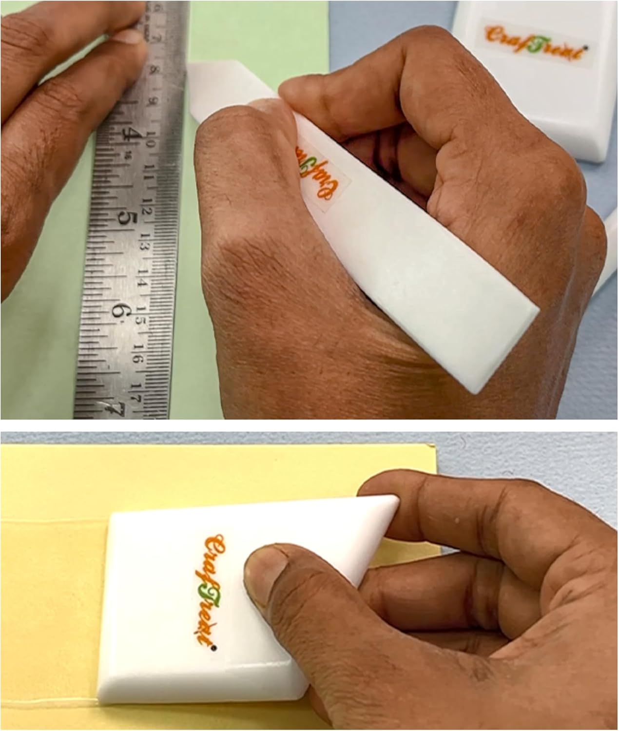 CrafTreat Teflon Bone Folder and Scoring Tool Set - Large & Ergo Square - Paper Scorer for Paper Crafting, Origami, Bookbinding - Leather Burnishing Tool - Smooth, Non Stick, Ergonomic Craft Tool