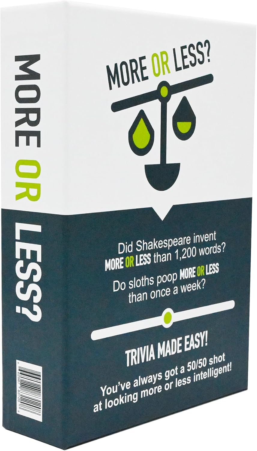 More Or Less? Trivia Card Game - Compact & Fun - Ideal for Travel, Families, Game Nights 5 Trivia Categories: Random, Places, Science & Tech, Nature and Entertainment