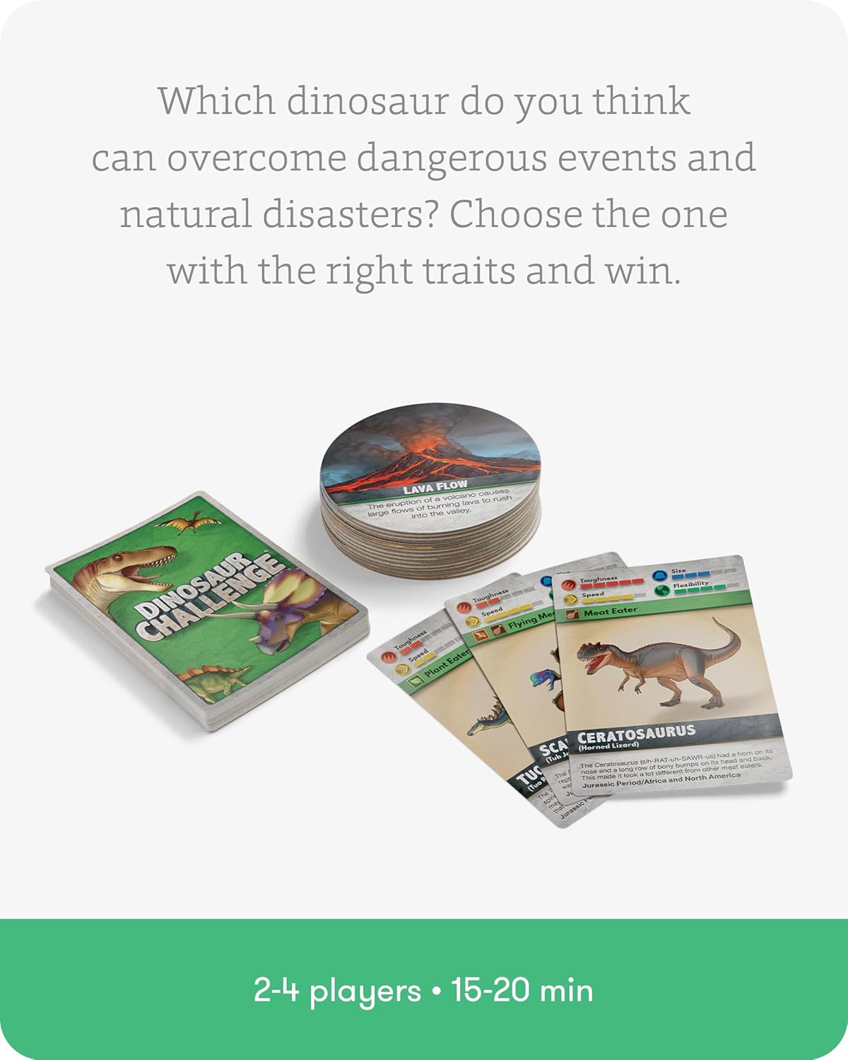 SimplyFun Dinosaur Challenge - Learn About Dinosaurs and Situational Analysis - Engaging and Educational Kids Card Game - 2 to 4 Players - Ages 7 & Up