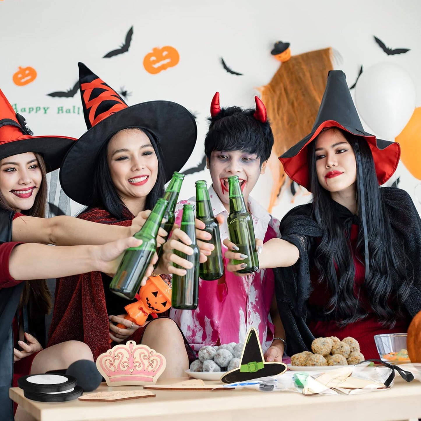 24 Set Paint Your Own Witch Princess Party Favors Pink and Green Party Supplies Witch Hats Princess Crowns DIY Wood Painting Craft Kit Color Your Own Arts Crafts Kit for Birthday Gift