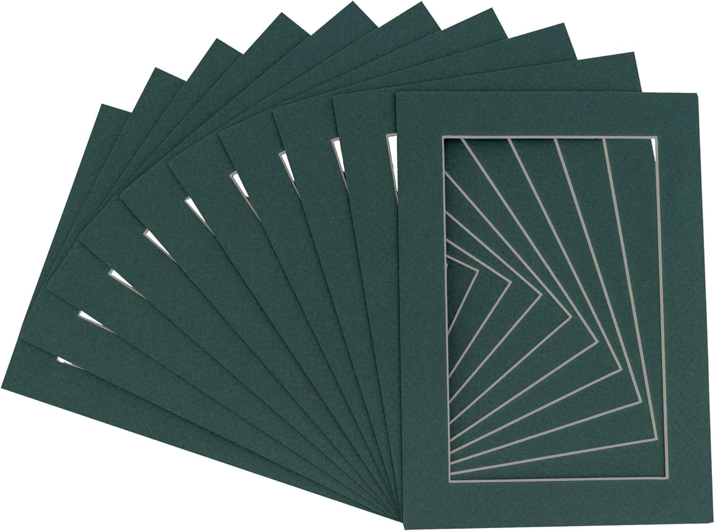 Pack of Ten Acid Free 8.5x11 Mats Bevel Cut for 7x9 Photos - Forest Green Precut Matboards With Backing Boards and Self Seal Photo Mat Bags For Pictures, Photos, Framing - 4-ply Thickness