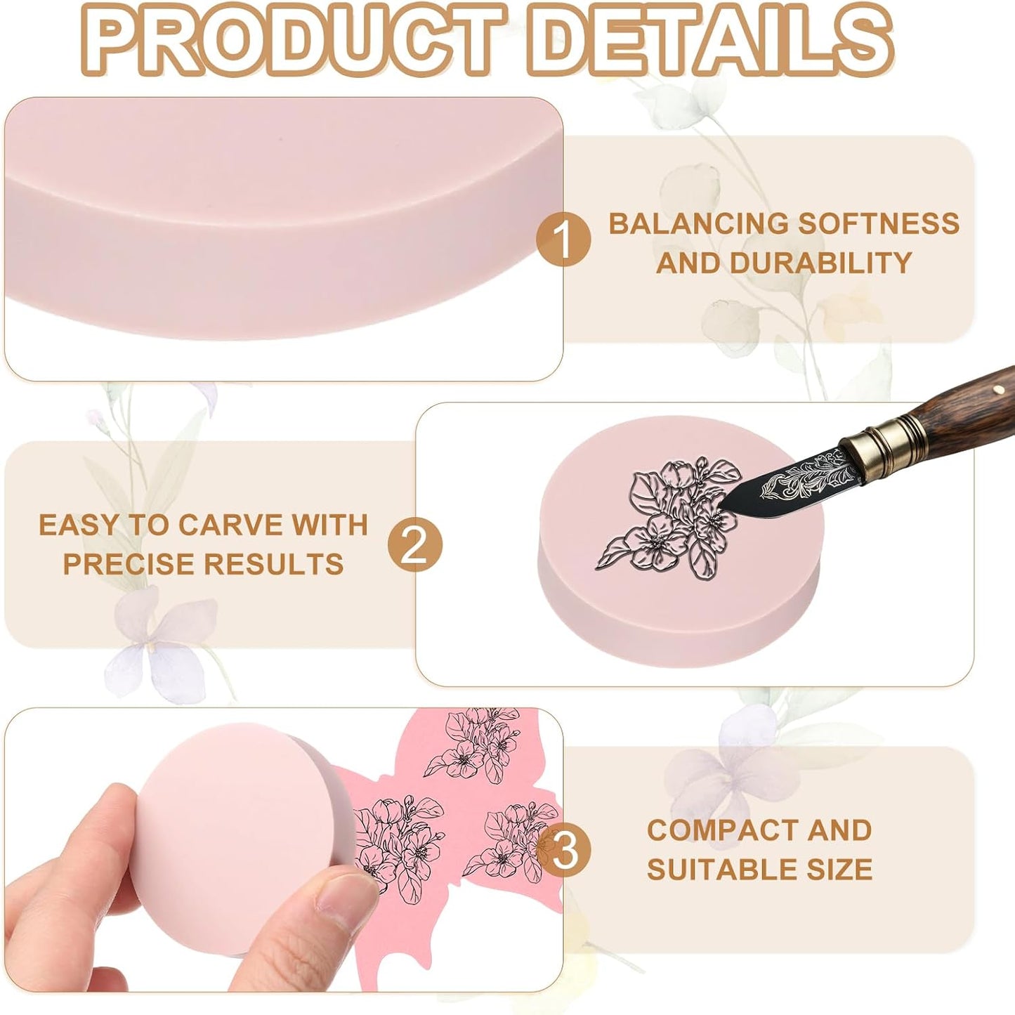 PATIKIL 8Pcs 2" Rubber Carving Blocks, Soft Linoleum Art Carving Block Round Crafts Stamp Making for Printmaking Stamps Carving Supplies, Pink