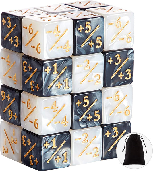 Sumind 24 Pcs Magic Life Counter Dice -1/+1 Counters Commander Buff Tokens 6 Sided Dice Loyalty Life Gifts Compatible with MTG CCG TCG Cards Gaming Accessory (Charming Style)