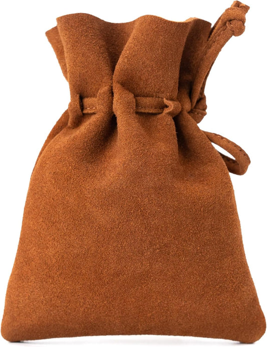 Medieval Drawstring Coin Pouch Bag, Leather Coin Pouch，Renaissance Drawstring Pouch Dice Bag, Small Coin Purse for Women/Men, Brown Swayze Suede