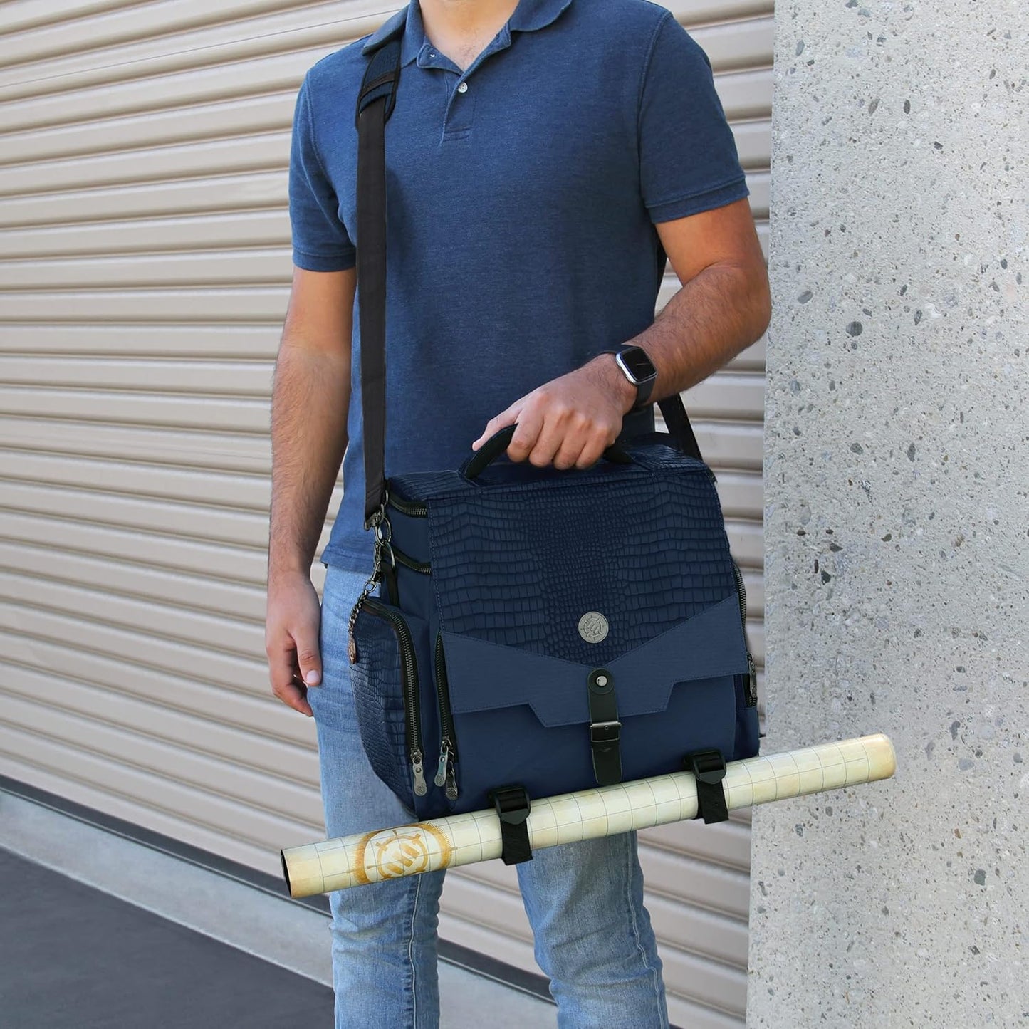 ENHANCE Travel Bag for DND Collector's Edition, Bag Compatible with Dungeons and Dragons, Battle Mat Holder, Dice Pockets and Accessories, Carry 4-8 Books (Blue Dragon)