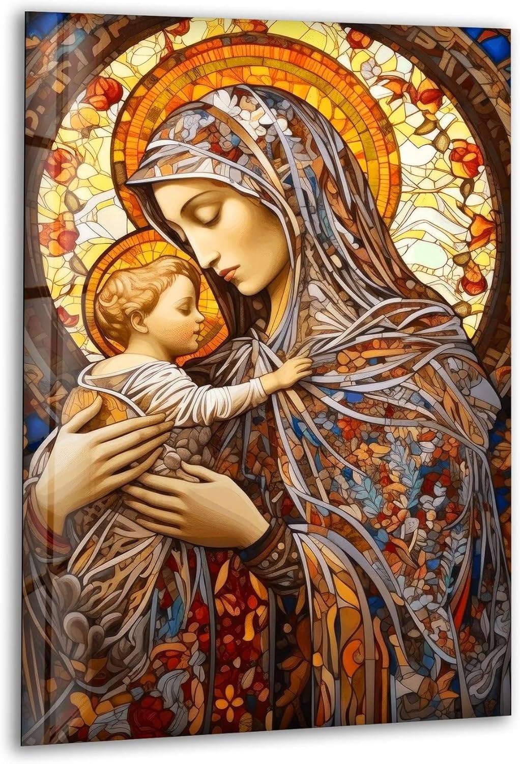 My Photostation.com Round 31,5'' Jesus and Virgin Mary Glass Wall Art Tempered Glass Printing Wall Decor Large Wall Art Wall Hangings