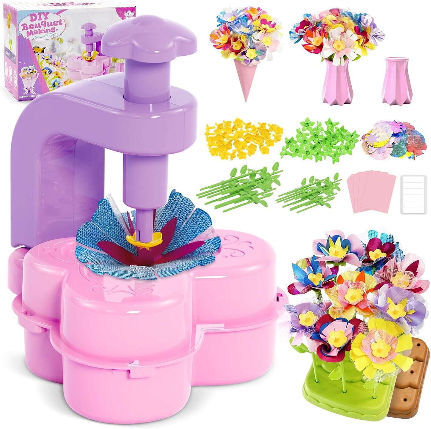 Fabric Flower Bouquets Toys – Mess-Free Flower Crafts for Kids & DIY Arts and Kid Crafts for Ages 3 4 5 6 7 8 9+, No Glue Needed, Fun Early Educational STEM Gift for Birthdays, Christmas, Holidays