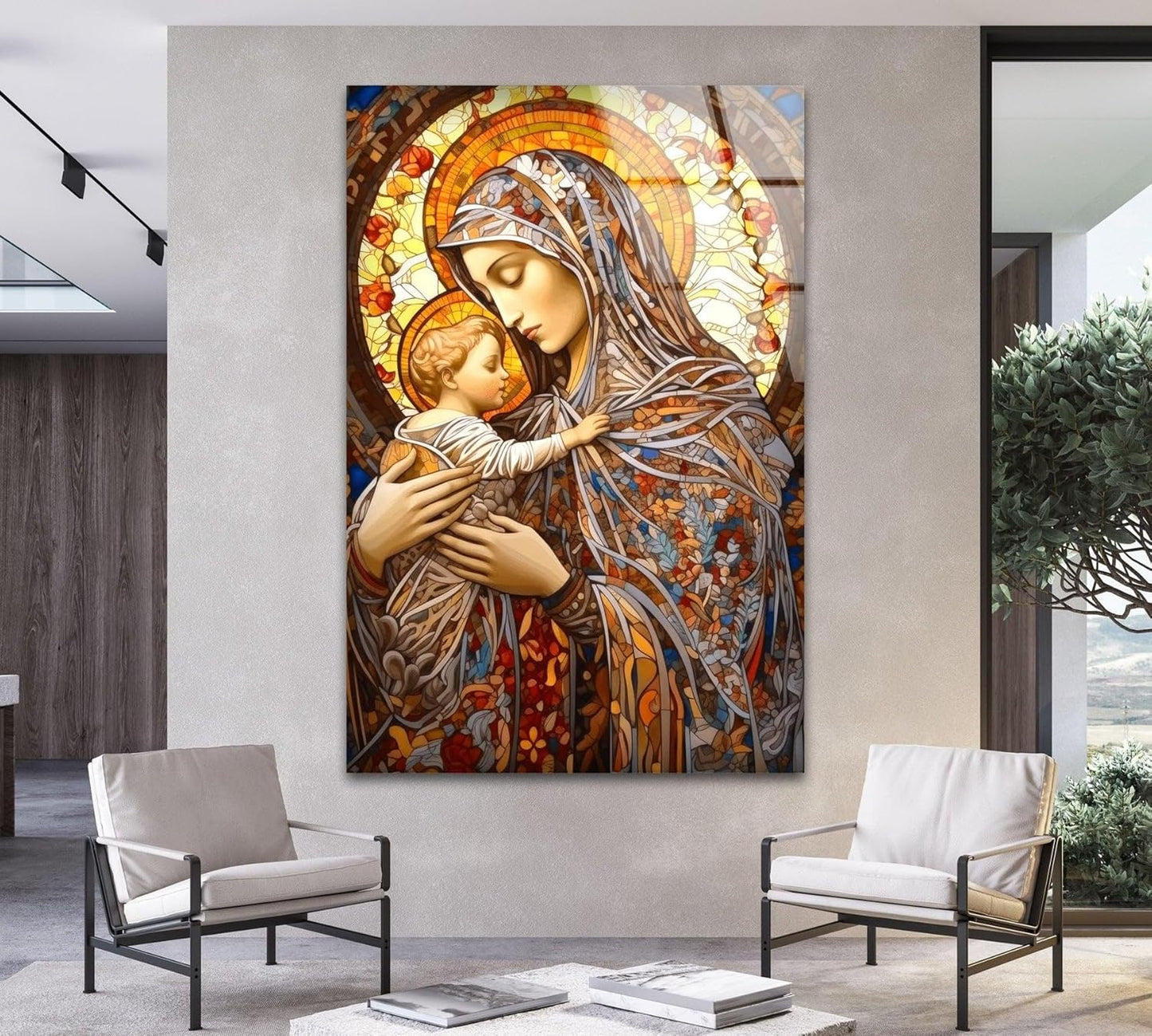 My Photostation.com 40WX60H'' Jesus and Virgin Mary Glass Wall Art Tempered Glass Printing Wall Decor Large Wall Art Wall Hangings