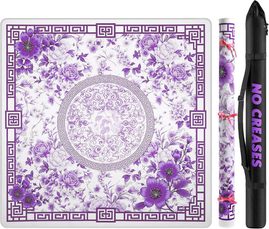 Mahjong Mat for Table 33x33 Inch, No-Crease, Anti-Slip, Noise-Reducing American Mahjong Mat, Mahjong Table Mat with Carry Bag,Neoprene Mahjong Mat for Poker, Card, Board(Purple)