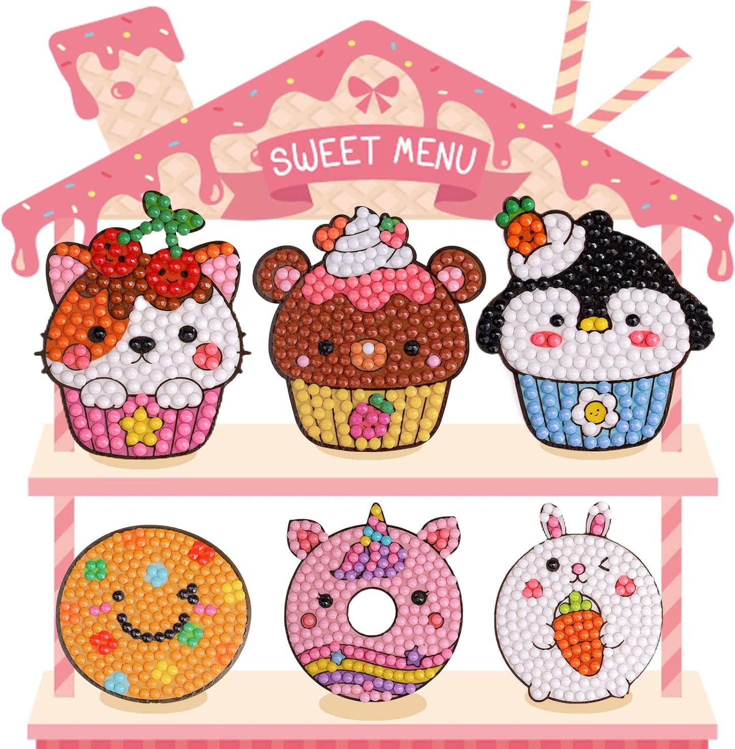 Cymbana Diamond Painting Kits for Kids 20 Pcs Desserts Contains Cupcake, Donut, Ice-Cream, Popcorn, Cookies