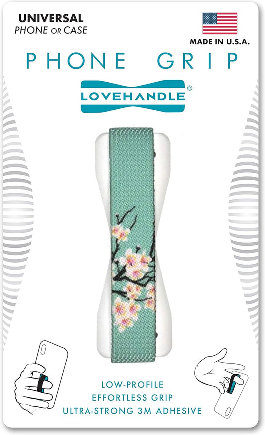 LOVEHANDLE Universal Phone Grip for Smartphones & Mini Tablets - Phone Holder for Hand - Wireless Charging Compatible - Made in The USA - Cherry Blossom