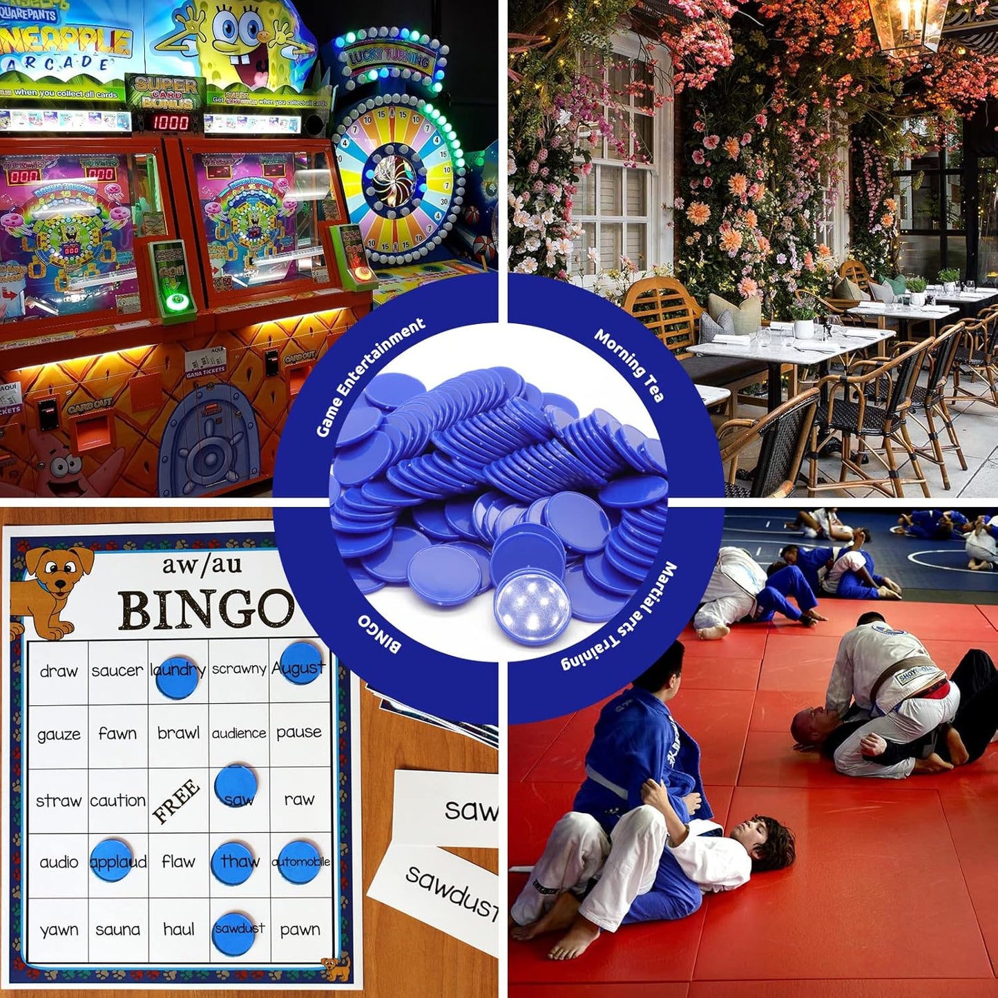 Set of 100 Opaque Plastic Learning Counters Mini Poker Chips Game Tokens with Storage Box (Blue, 1.58 Inch)