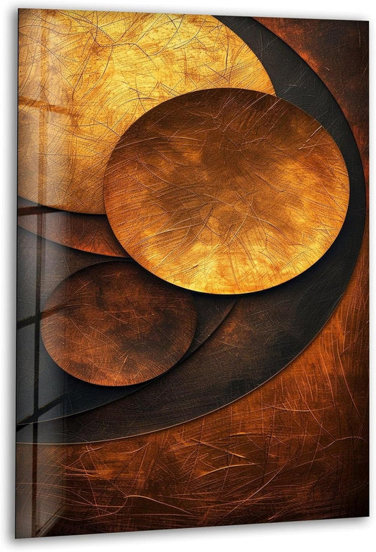 My Photostation.com Round 24'' Bronze Art Deco Geometric Motifs Glass Wall Art Tempered Glass Printing Wall Decor Large Wall Art Wall Hangings
