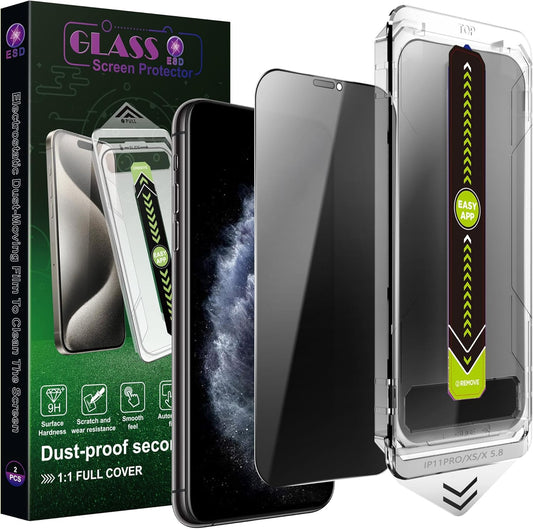 (2-Pack Anti-Spy Privacy Screen Protector for iPhone X/XS/11 Pro(5.8-Inch),9H Tempered Glass,Full Coverage,Anti-Fingerprint,Auto Dust Removal,Bubble-Free,Easy Installation