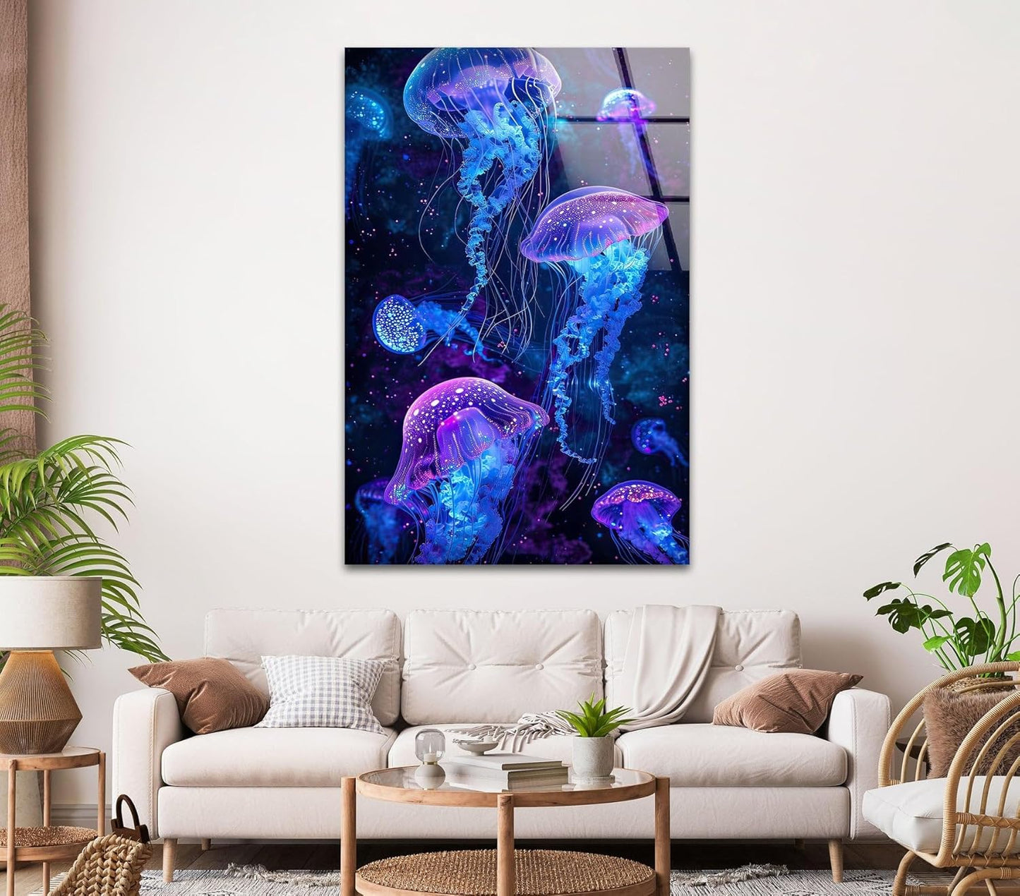My Photostation.com 14Wx20H'' Glowing Jellyfish Glass Wall Art Tempered Glass Printing Wall Decor Large Wall Art Wall Hangings