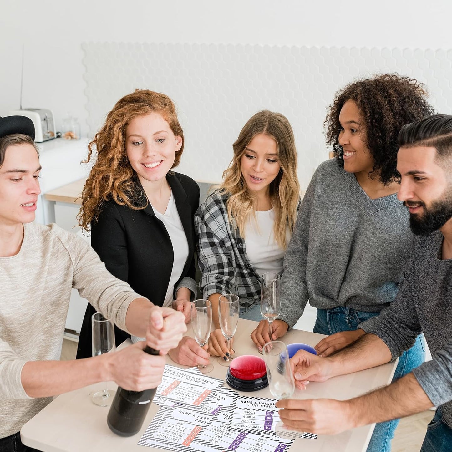 Halloween Party Friendly Feud Game with 2 Answer Buzzers, Team Building Feud Cards for Holiday Game Night Fun Trivia Quiz for Groups Office Class