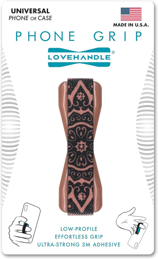 LOVEHANDLE Universal Phone Grip for Smartphones & Mini Tablets - Phone Holder for Hand - Wireless Charging Compatible - Made in The USA - Boho Rose