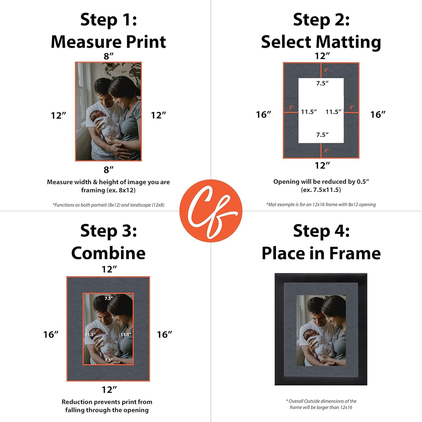 Craig Frames B573 Pre-Cut Mat Board for 5x7 Print, 8.5x11, Graphite Black