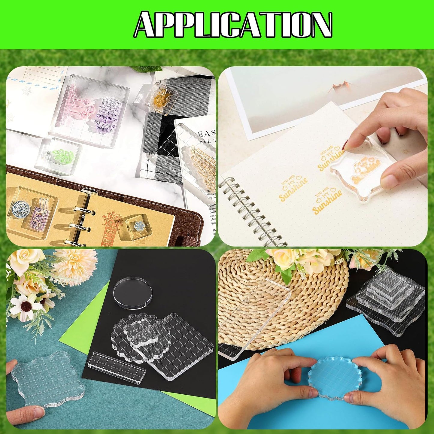 2-Piece Clear Stamp Blocks Set - 4 x 4 inch Wave-Like Acrylic Stamps with Grid Lines for Scrapbooking