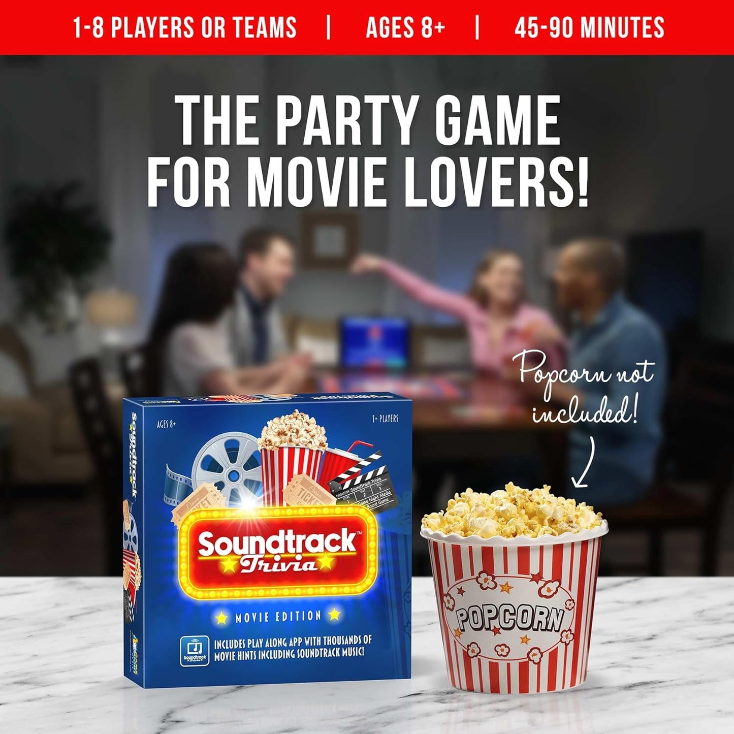 Soundtrack Trivia Movie Game, Name The Movie from a 15 Second Music Clip, Board Game for Family, Adults, Kids Ages 8+, 1 or More Players by Game Night Media