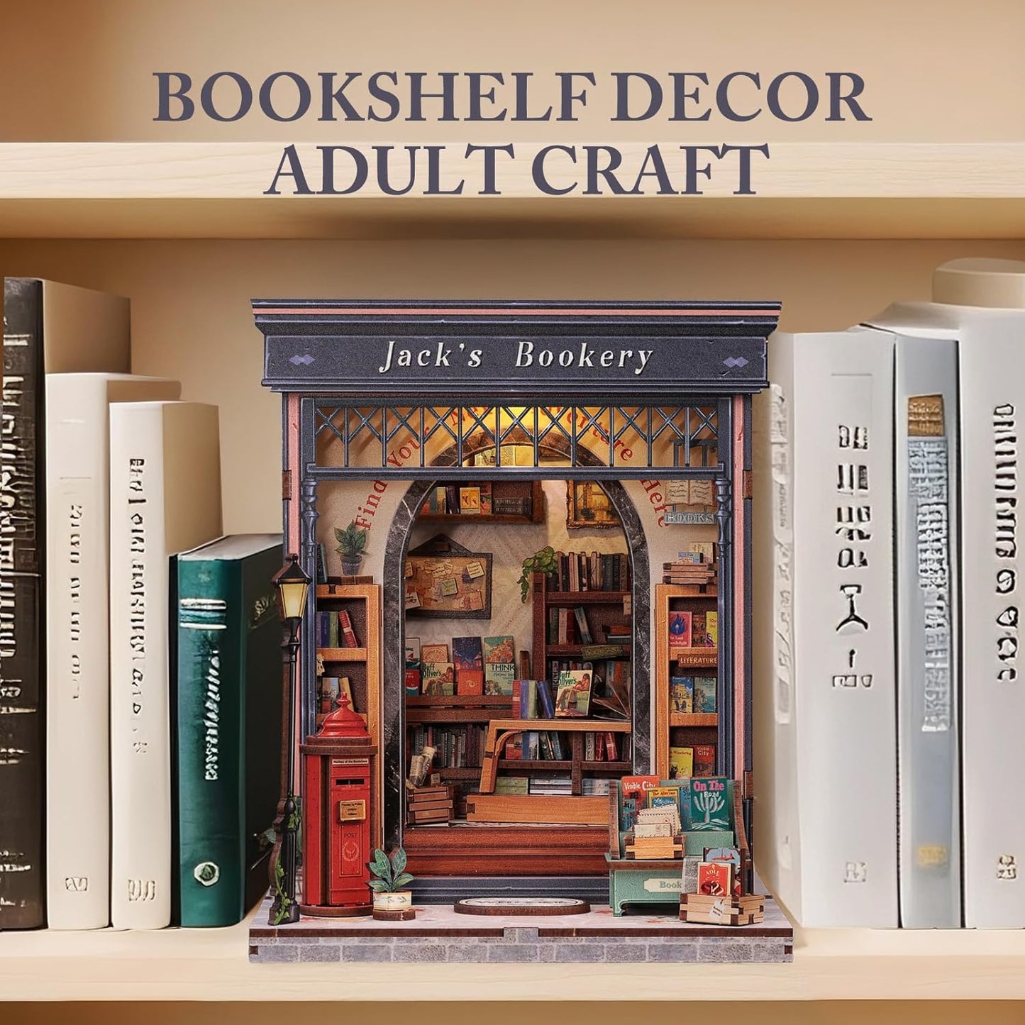 Fsolis Book Nook Kit, DIY Miniature House Kit 3D Puzzles for Adults, Booknook Library Tiny House Mini Bookshelf Diorama Decor Gifts for Women Teenagers Book Lovers (Jack's Bookery)