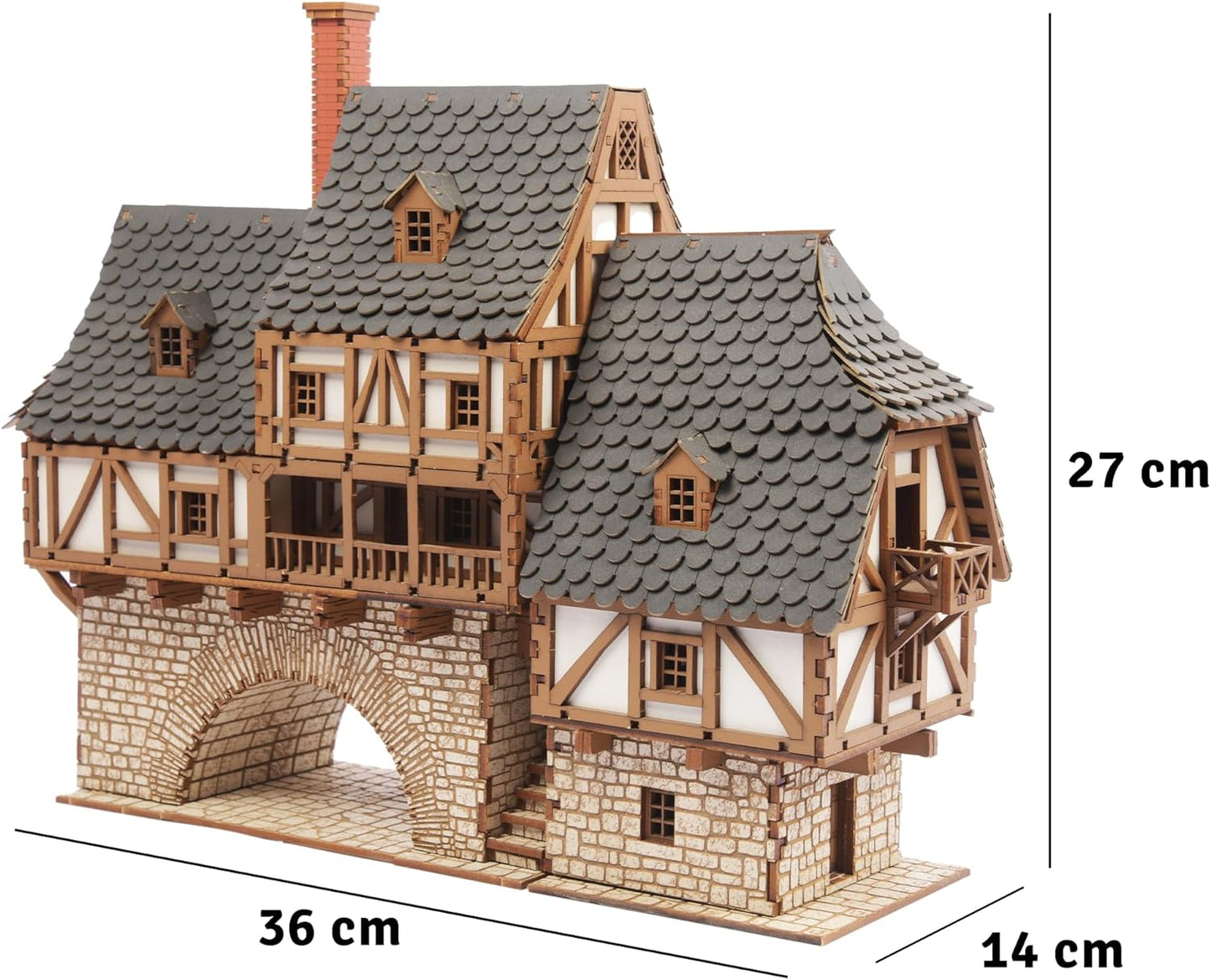 Fawlty Manor (Pro Texture) - Bridge Dwelling - Medieval Tavern - Medieval Europe Series - 3D Puzzle - Architectural Model Kit - DIY - 28mm Scale – 465 Pieces – Ages 15 Years and Above