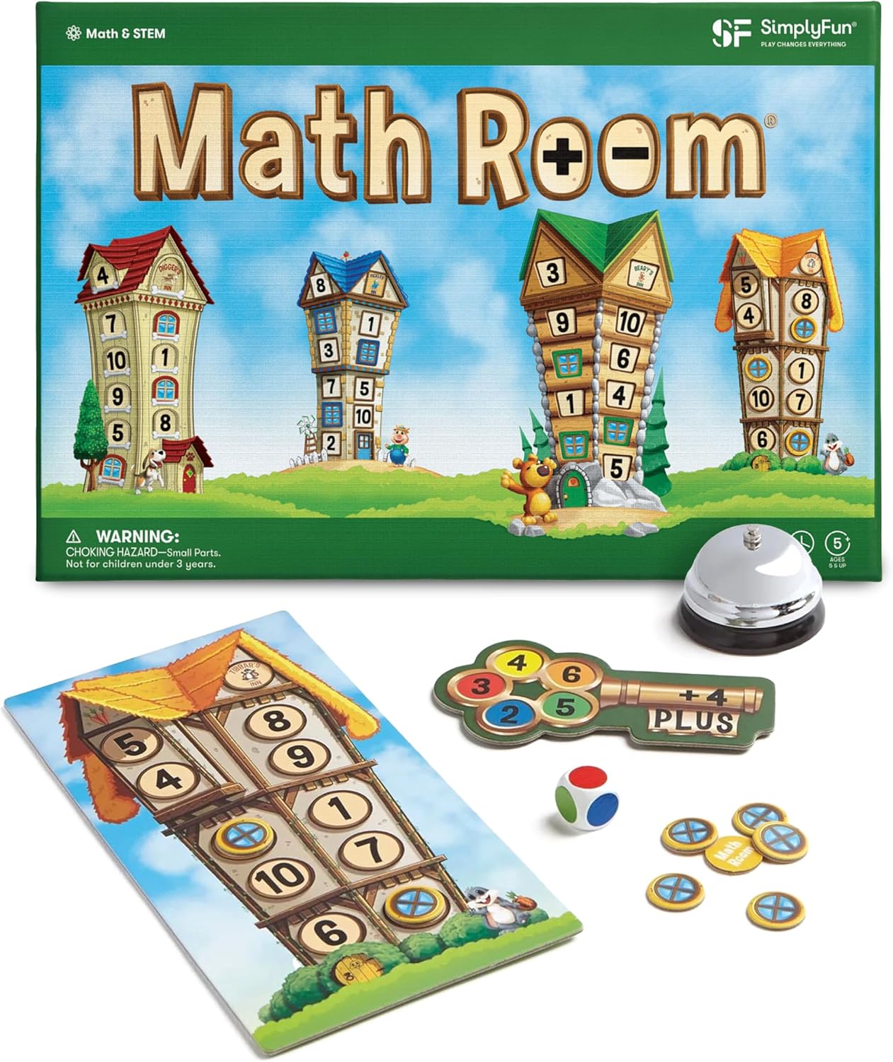SimplyFun Math Room - Educational Game - Quick Thinking & Fun Games for Kids Ages 5 & Up - Fast Solving Addition & Subtraction Game - 2 to 4 Players