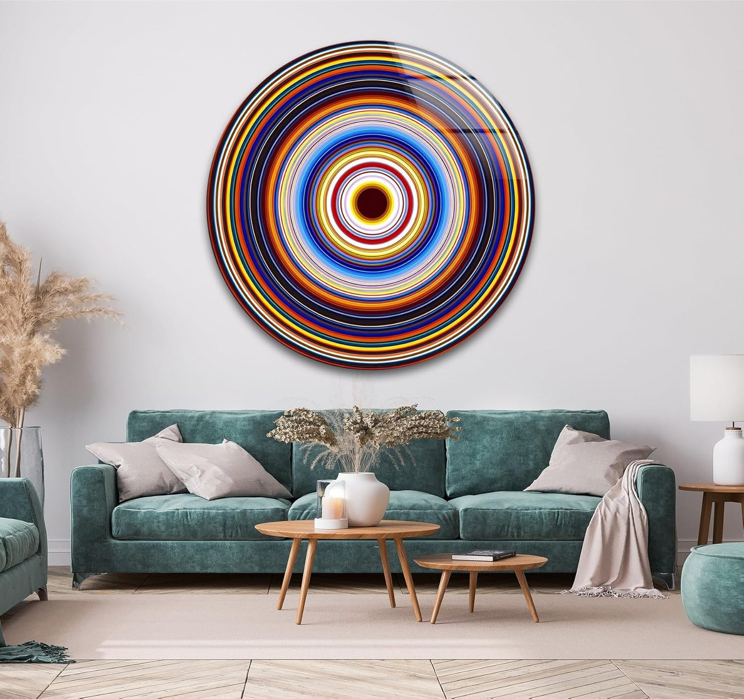 My Photostation.com 39,4''(100cm) Diameter Colorful Concentric Circles Round Glass Wall Art Tempered Glass Printing Wall Decor Large Wall Art Wall Hangings