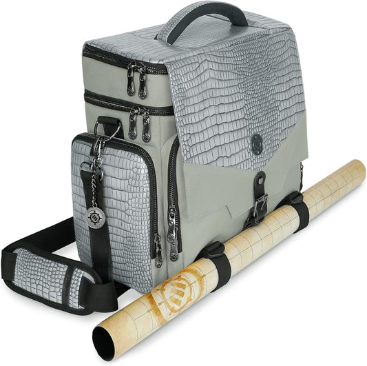 ENHANCE Travel Bag for DND Collector's Edition, Bag Compatible with Dungeons and Dragons, Battle Mat Holder, Dice Pockets and Accessories, Carry 4-8 Books (Silver Dragon)