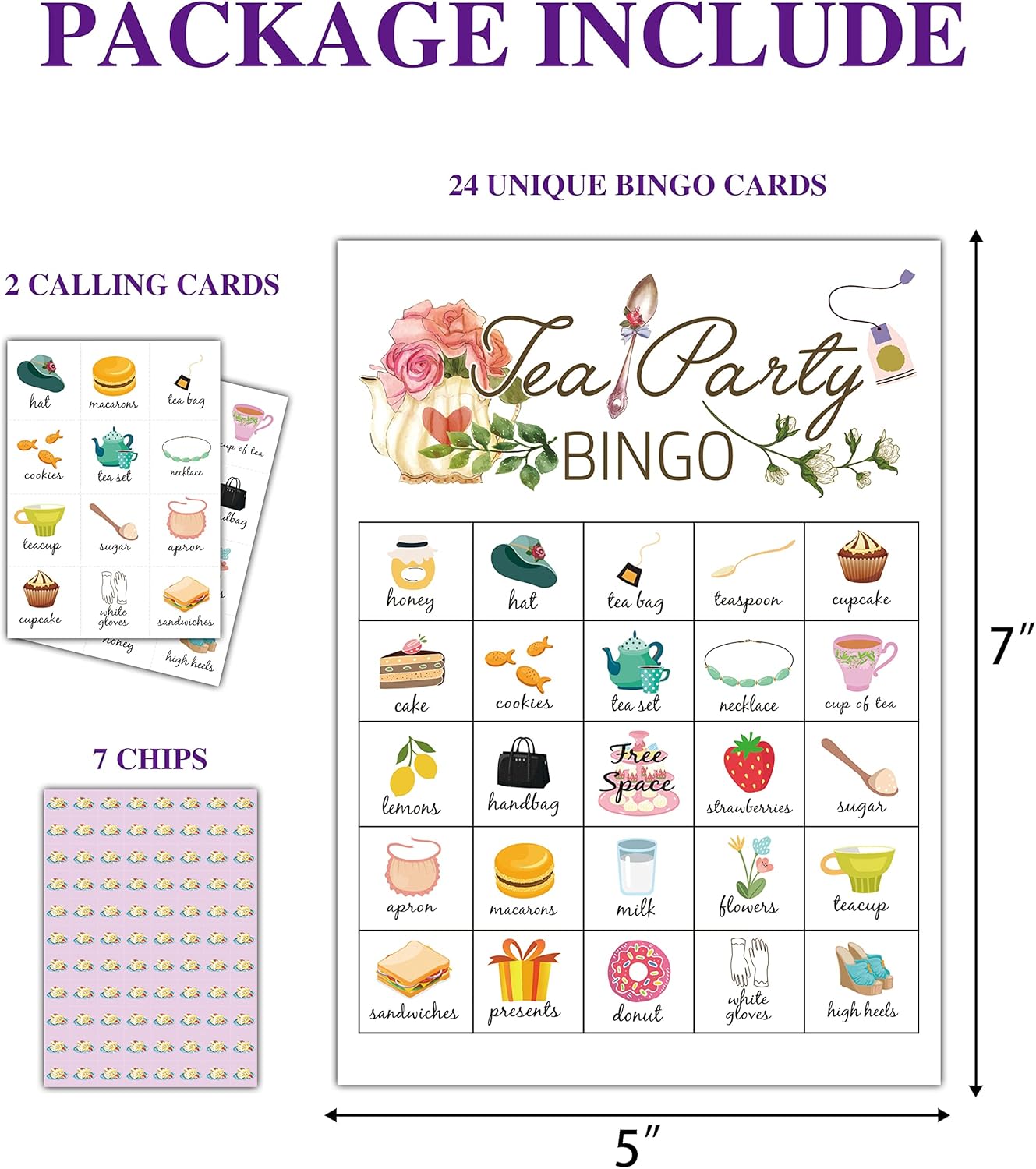 Tea Party Bingo Cards, Tea Bridal Party Games Bingo Cards, School Party, Birthday, Garden Tea Party Favors Supplies Decorations, 24 Players Bingo Game (A02)