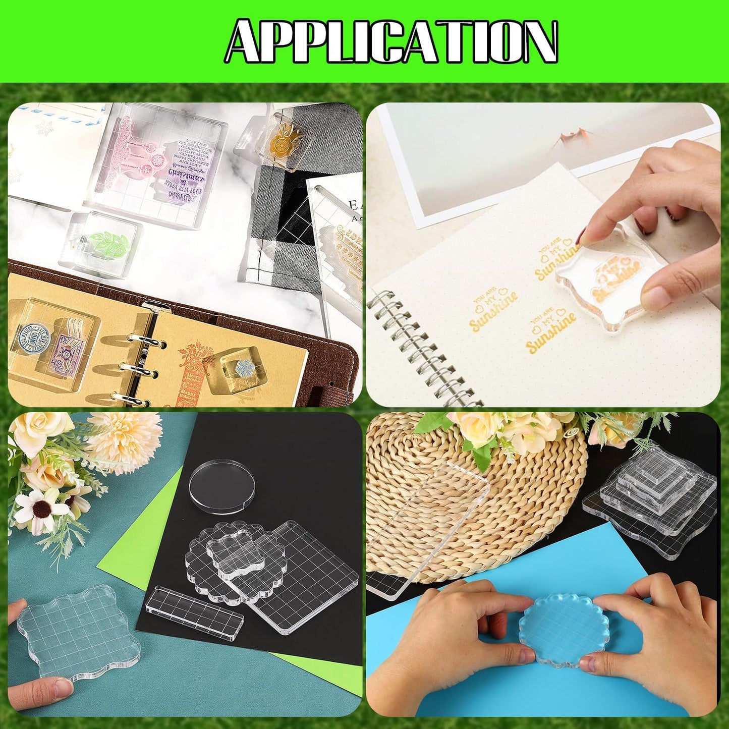 2Pcs Clear Stamp Blocks Set, 2 x 2 Inch Square Acrylic Blocks for Stamping With Grid Lines - Scrapbooking Crafts Tools