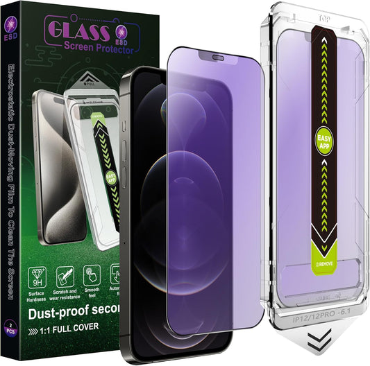 (2-Pack Anti Blue Light Matte Screen Protector for iPhone 12/12 Pro (6.1-Inch),9H Tempered Glass,Anti-Glare,Full Coverage,Anti-Fingerprint,Auto Dust Removal,Bubble-Free