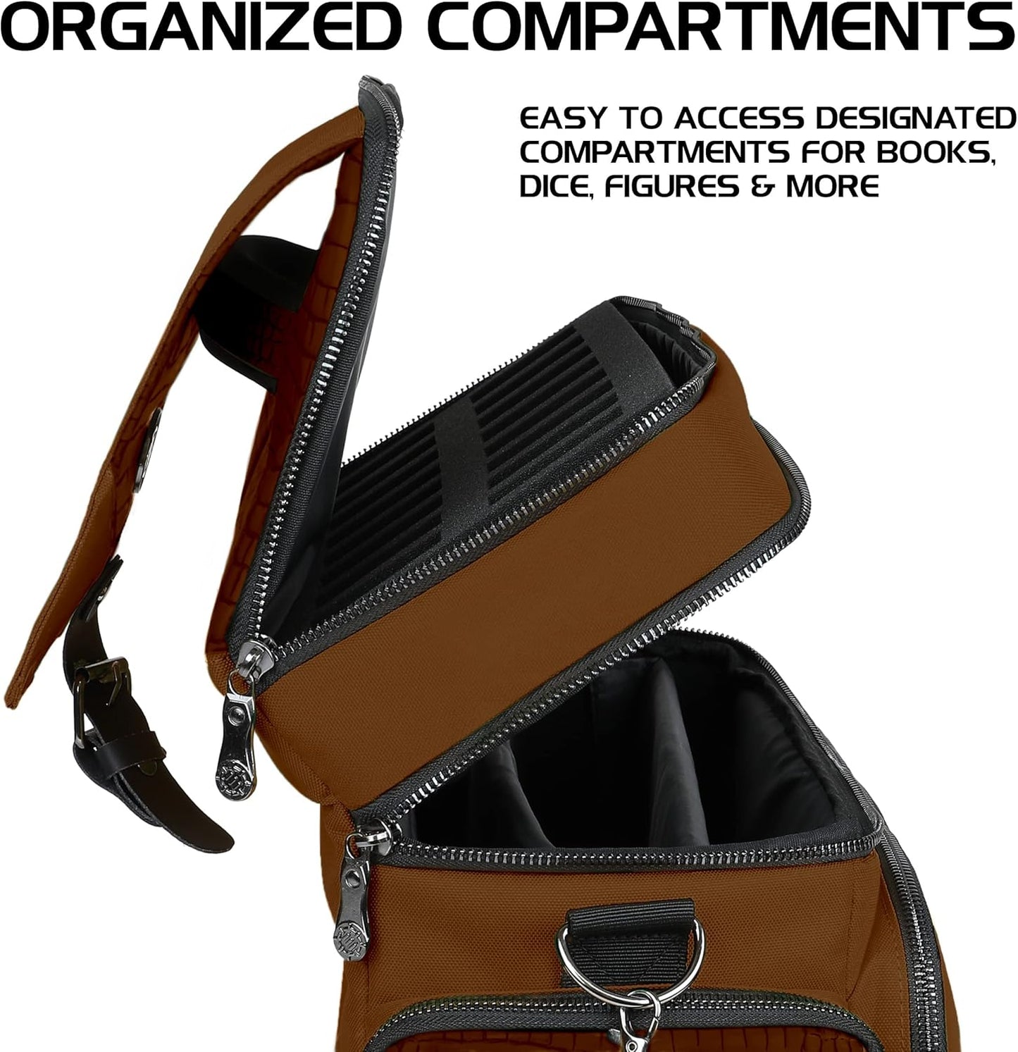 ENHANCE Travel Bag for DND Collector's Edition, Bag Compatible with Dungeons and Dragons, Combat Mat Holder, Dice Pockets and Accessories, Carry 4-8 Books (Brown Dragon)