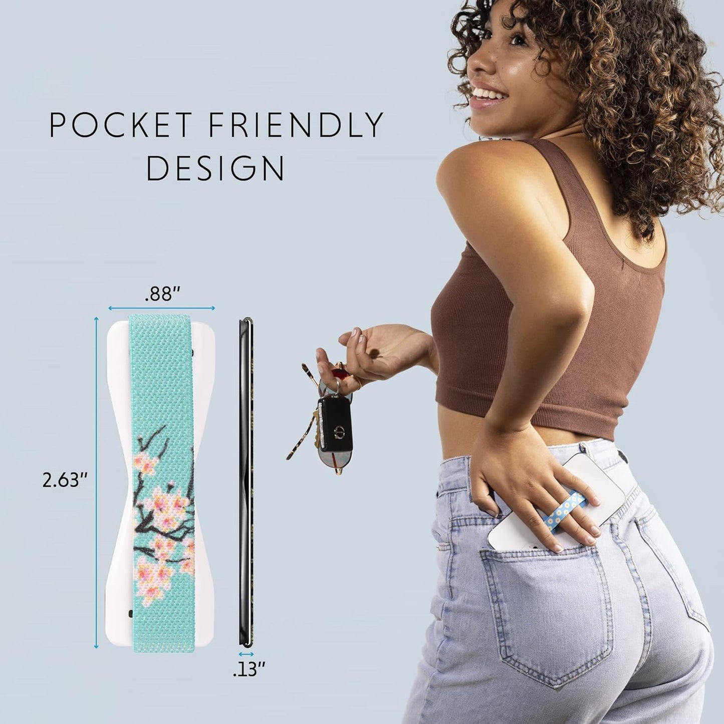 LOVEHANDLE Universal Phone Grip for Smartphones & Mini Tablets - Phone Holder for Hand - Wireless Charging Compatible - Made in The USA - Cherry Blossom