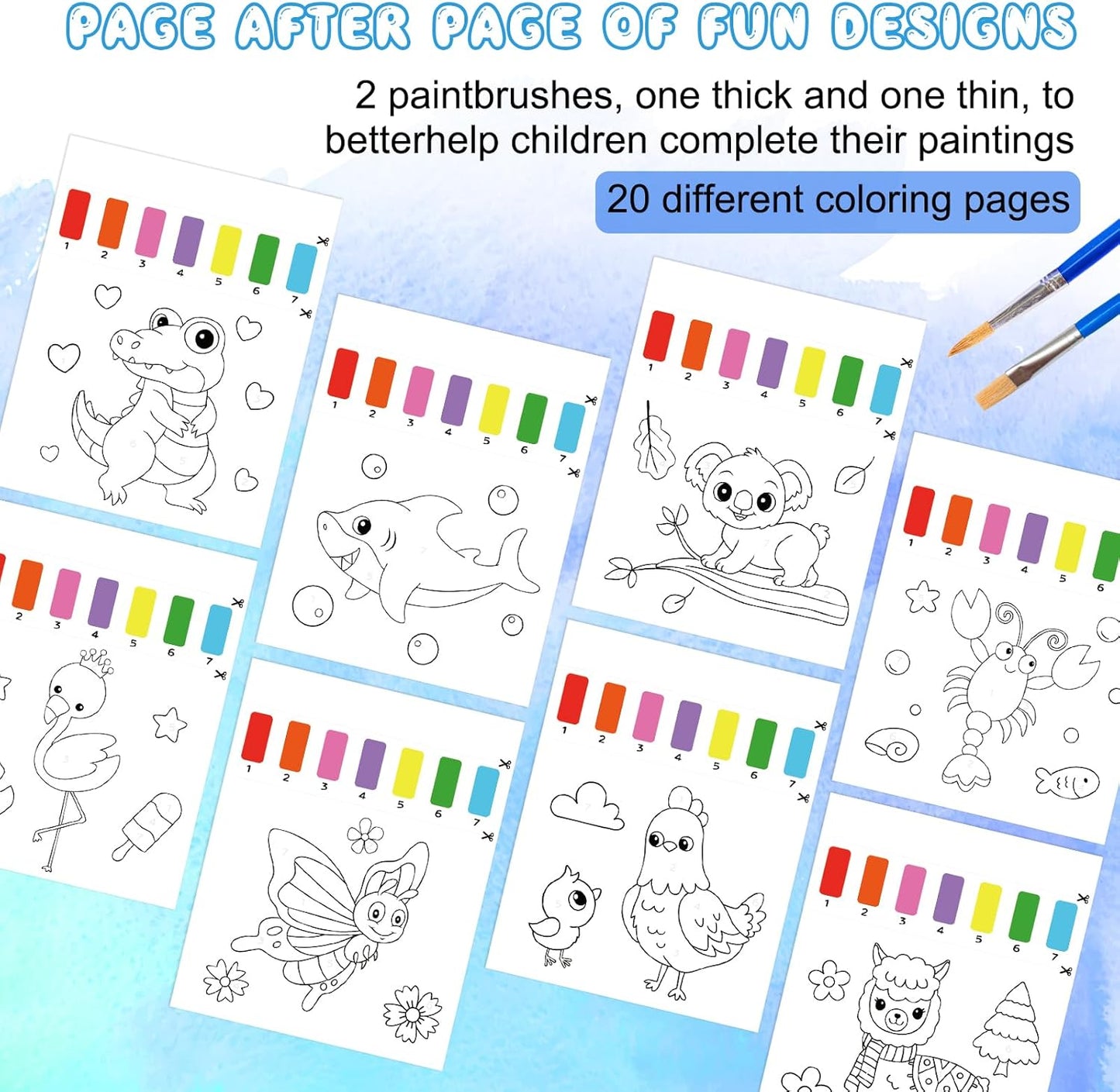 Paint with Water Coloring Books for Kids,Animal Art Craft Kit No Mess Water Color Painting Sets for Kids Ages 4-8,Birthday Gifts Travel Toy Crafts Supplies Kits for Girls Boys Drawing with 2 Brushes