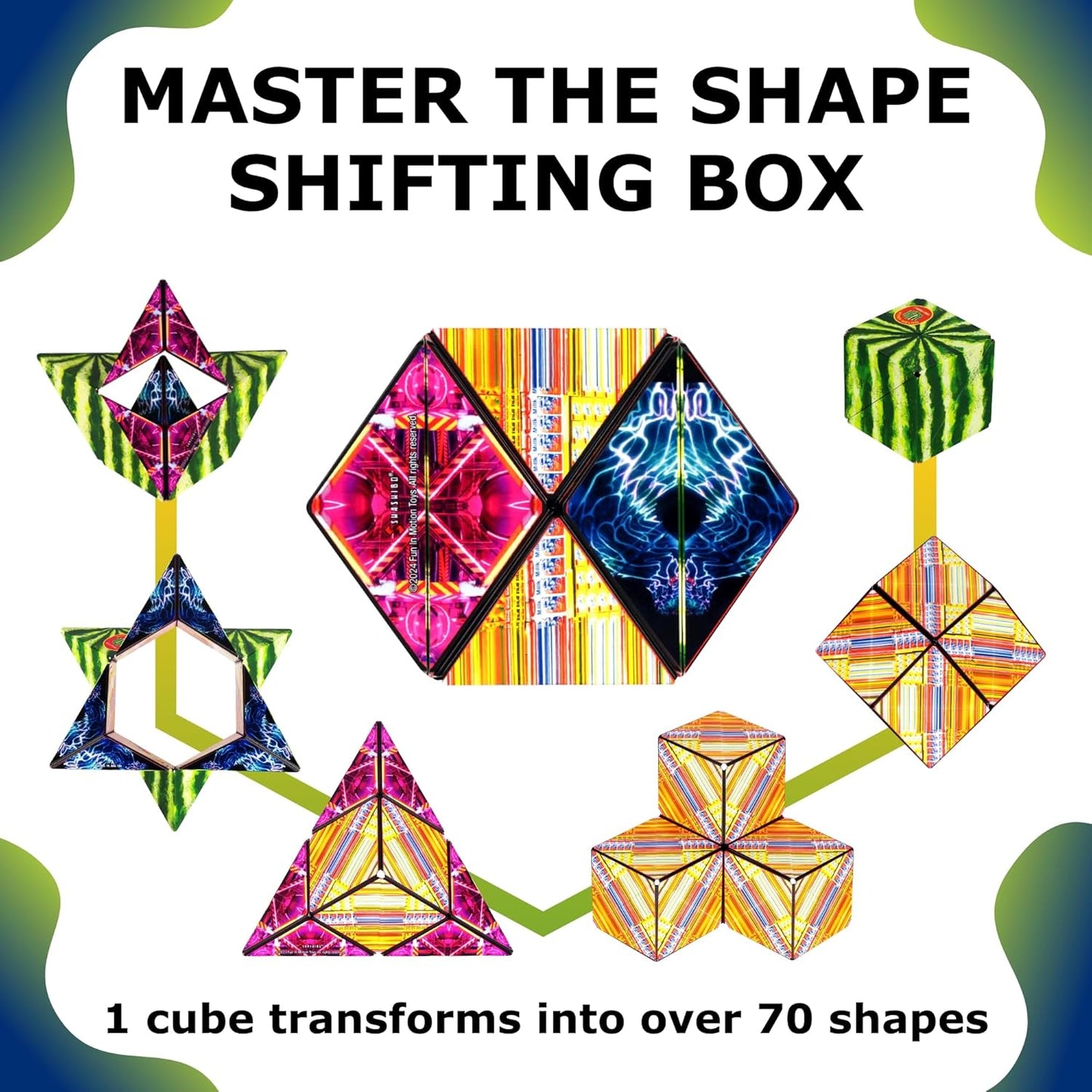 SHASHIBO Shape Shifting Box - Award-Winning Fidget Toy w/ 36 Rare Earth Magnets - Fidget Cube Transforms Into Over 70 Shapes, Sensory Toy Gift for Kids, Teens, and Adults (Hyper Melon)
