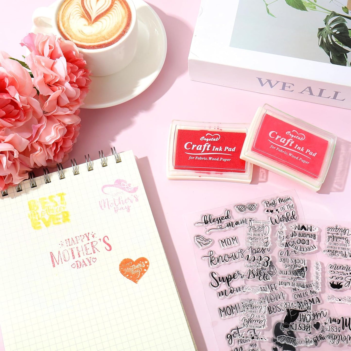 Whaline 4 Sheets Mother's Day Clear Stamps Greeting Words Silicone Transparent Stamps for DIY Craft Card Making Scrapbooking Embossing Album Decor