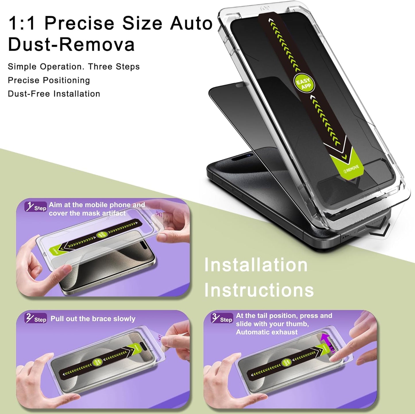 (2-Pack Matte Privacy Anti-Spy Screen Protector for iPhone 15 Pro (6.1-Inch),9H Tempered Glass,Anti-Glare,Full Coverage,Anti-Fingerprint,Auto Dust Removal,Bubble-Free